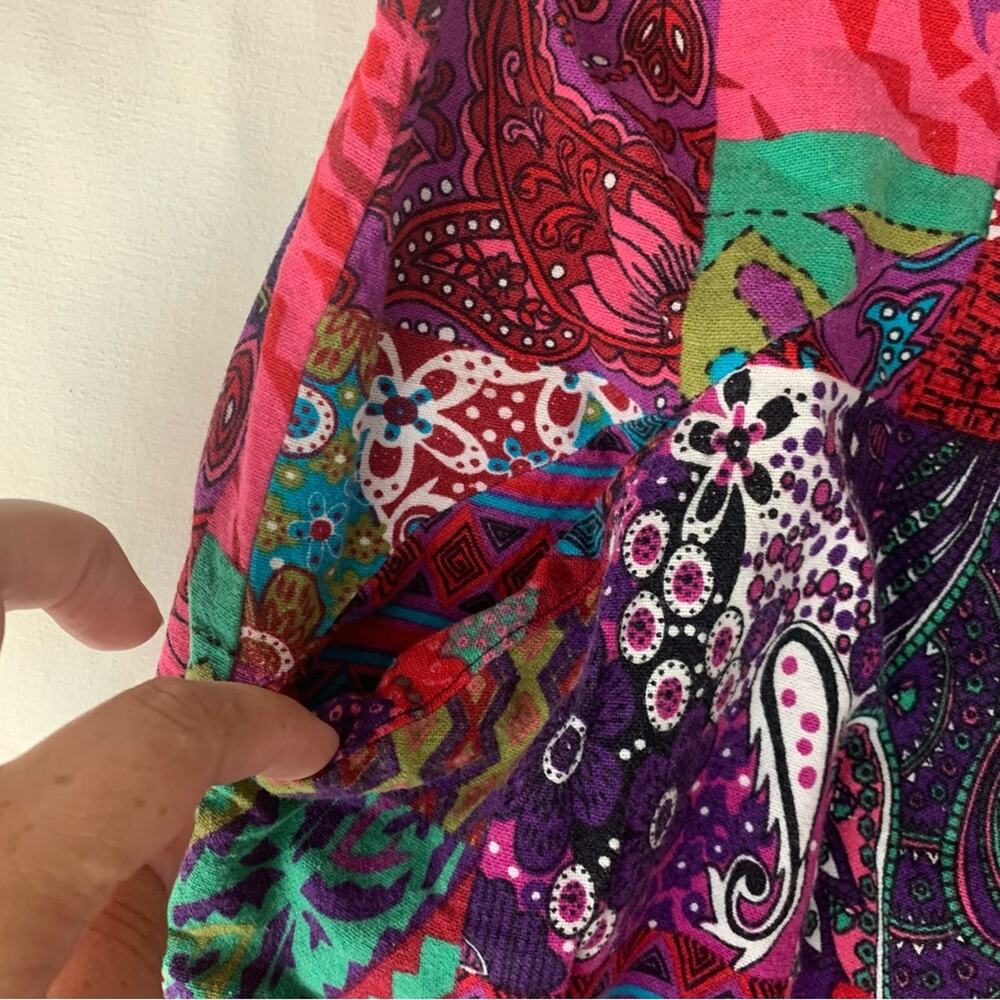 Multicolor Patchwork Cropped Overalls Size Xl Pai… - image 6